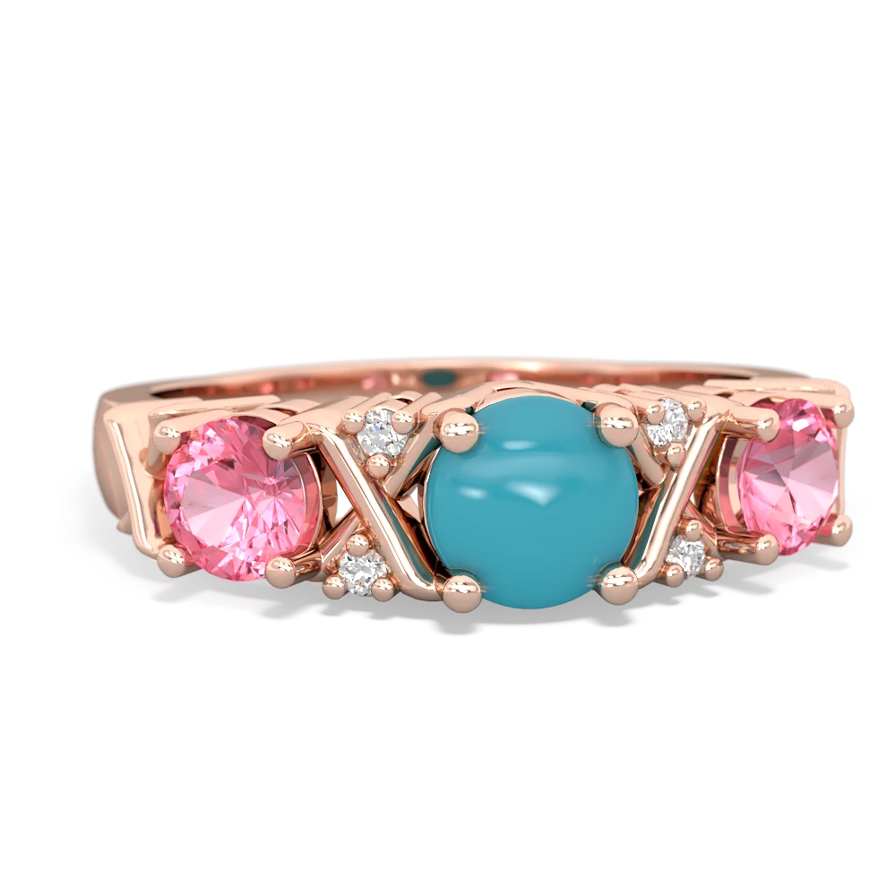 Turquoise Hugs And Kisses 14K Rose Gold ring R5016