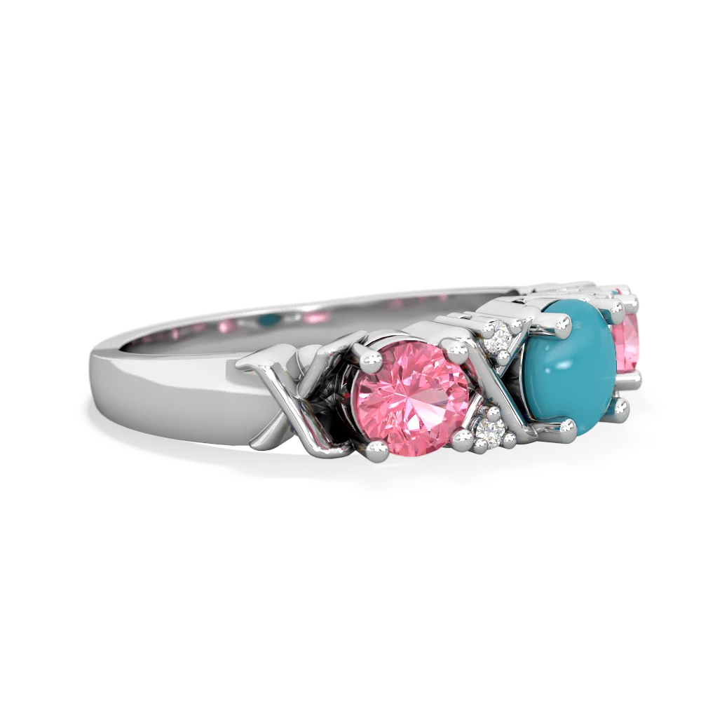 Turquoise Hugs And Kisses 14K White Gold ring R5016