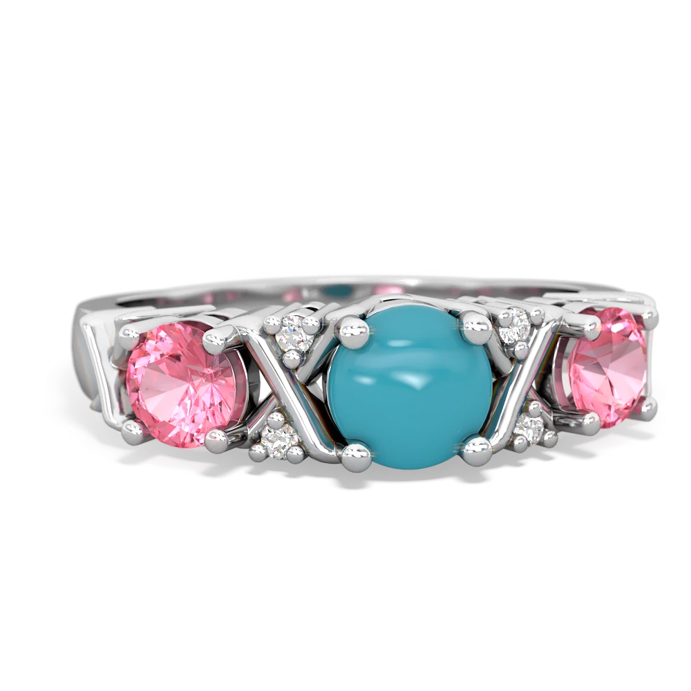 Turquoise Hugs And Kisses 14K White Gold ring R5016