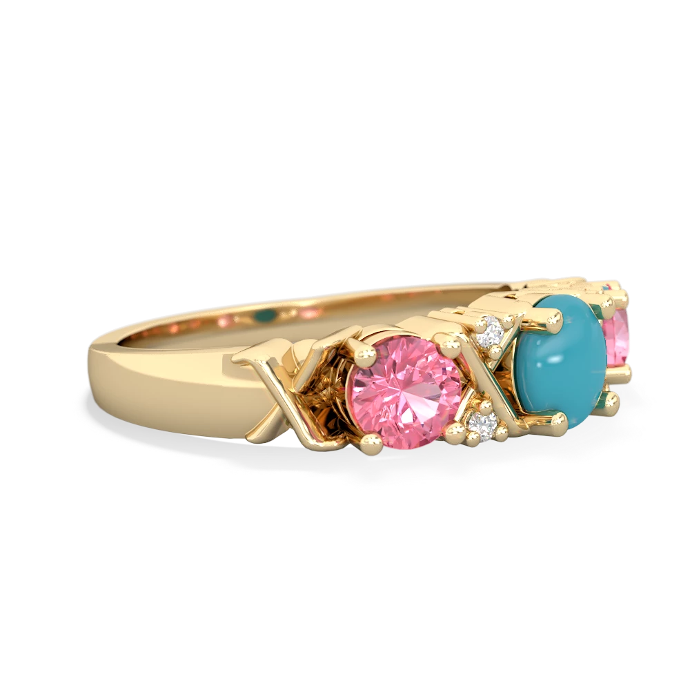 Turquoise Hugs And Kisses 14K Yellow Gold ring R5016