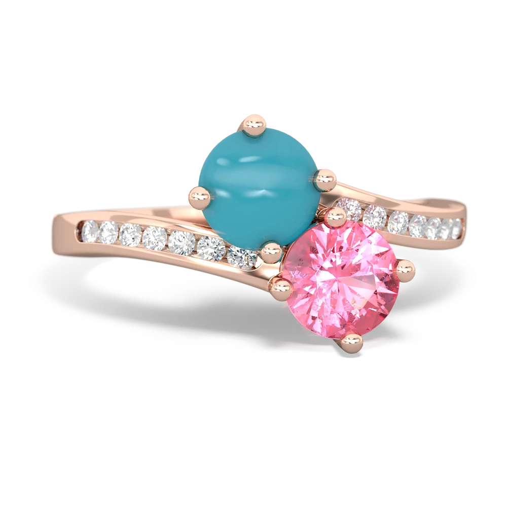 Turquoise Channel Set Two Stone 14K Rose Gold ring R5303