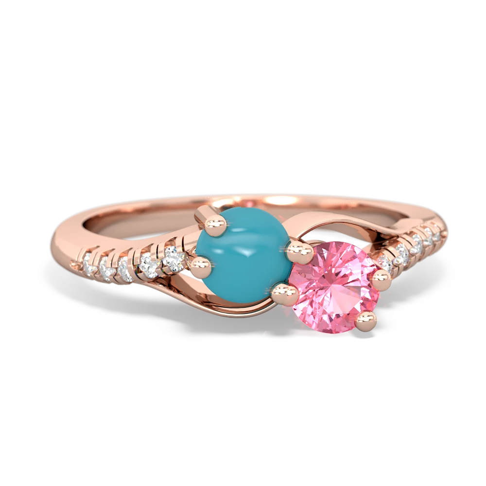 Turquoise Infinity Pave Two Stone 14K Rose Gold ring R5285