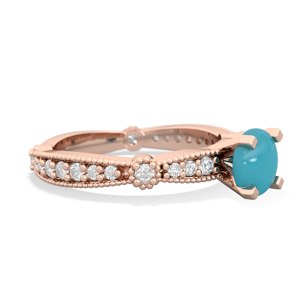 Turquoise Sparkling Tiara 6Mm Round 14K Rose Gold ring R26296RD