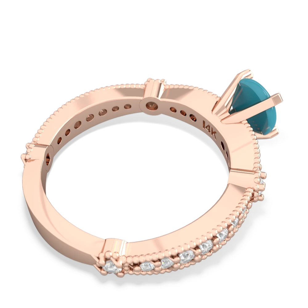 Turquoise Sparkling Tiara 6Mm Round 14K Rose Gold ring R26296RD