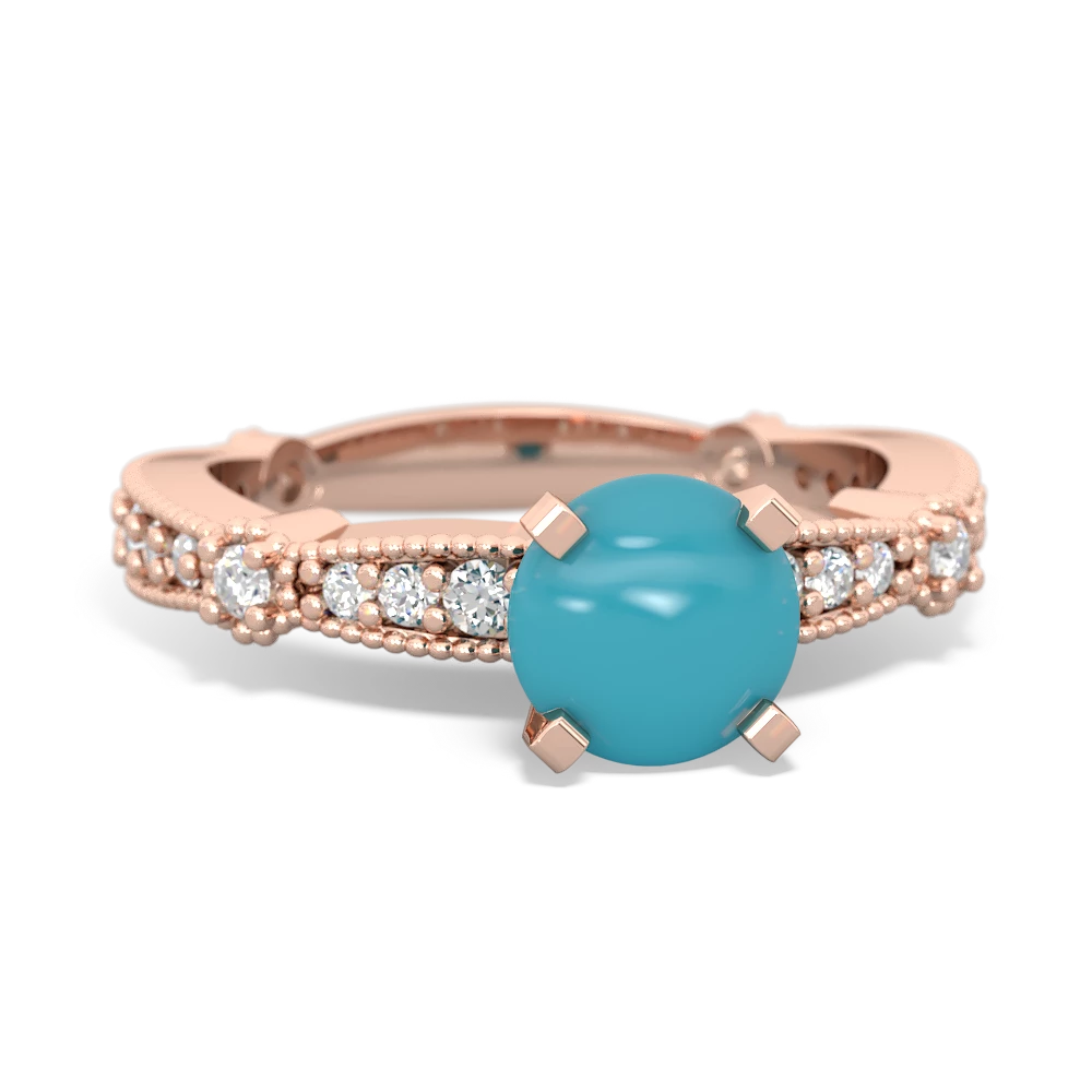 Turquoise Sparkling Tiara 6Mm Round 14K Rose Gold ring R26296RD