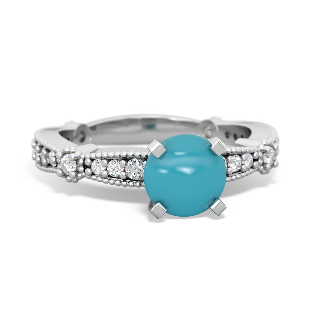 Turquoise Sparkling Tiara 6Mm Round 14K White Gold ring R26296RD