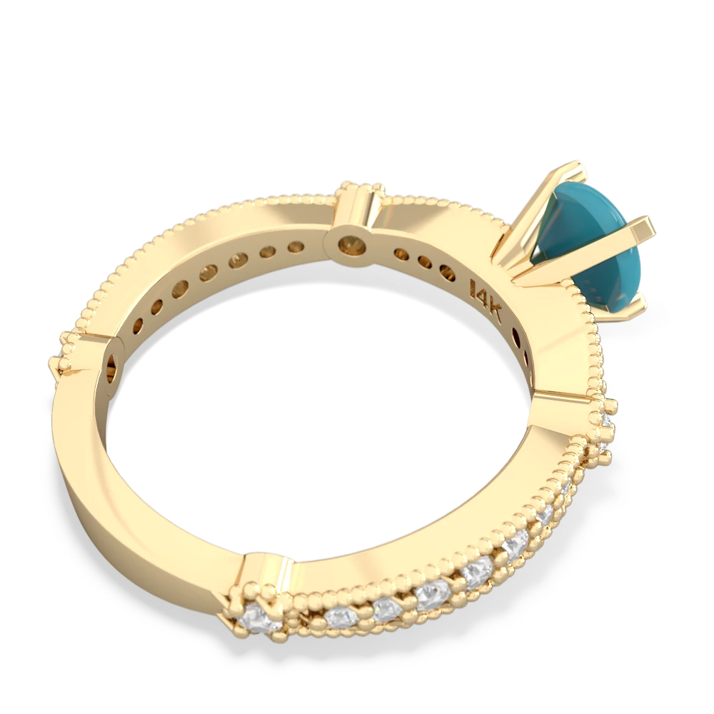 Turquoise Sparkling Tiara 6Mm Round 14K Yellow Gold ring R26296RD