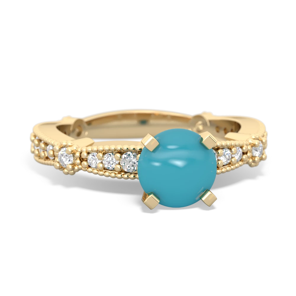 Turquoise Sparkling Tiara 6Mm Round 14K Yellow Gold ring R26296RD