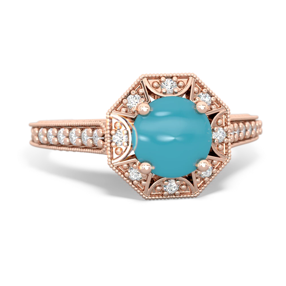 Turquoise Art-Deco Starburst 14K Rose Gold ring R5520