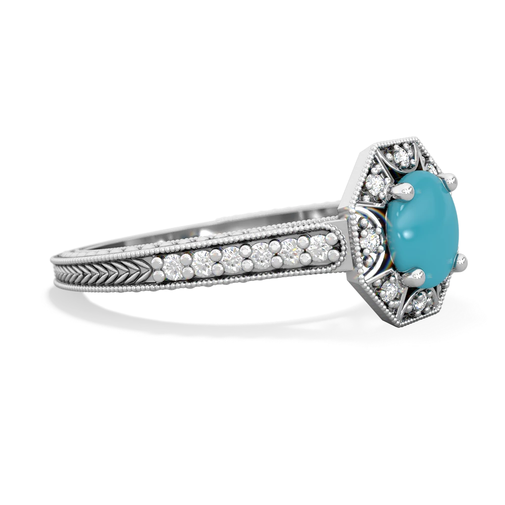 Turquoise Art-Deco Starburst 14K White Gold ring R5520