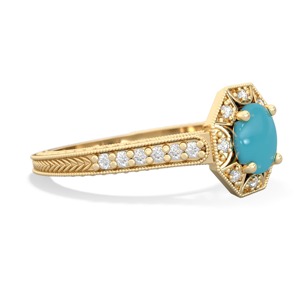 Turquoise Art-Deco Starburst 14K Yellow Gold ring R5520