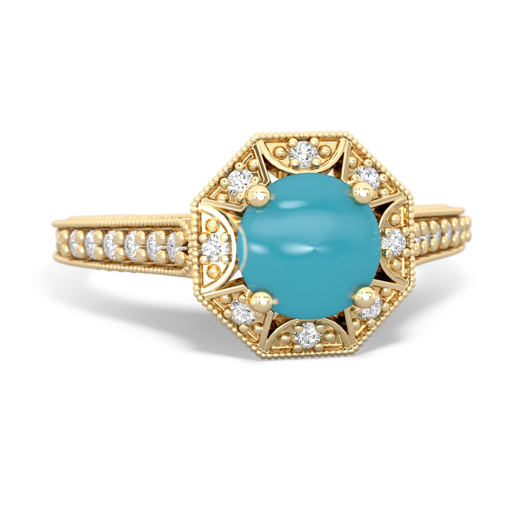 Turquoise Art-Deco Starburst 14K Yellow Gold ring R5520