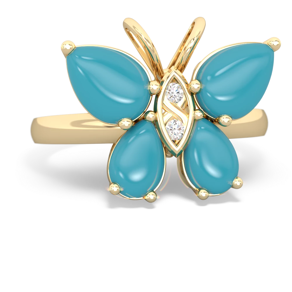 Turquoise Butterfly 14K Yellow Gold ring R2215