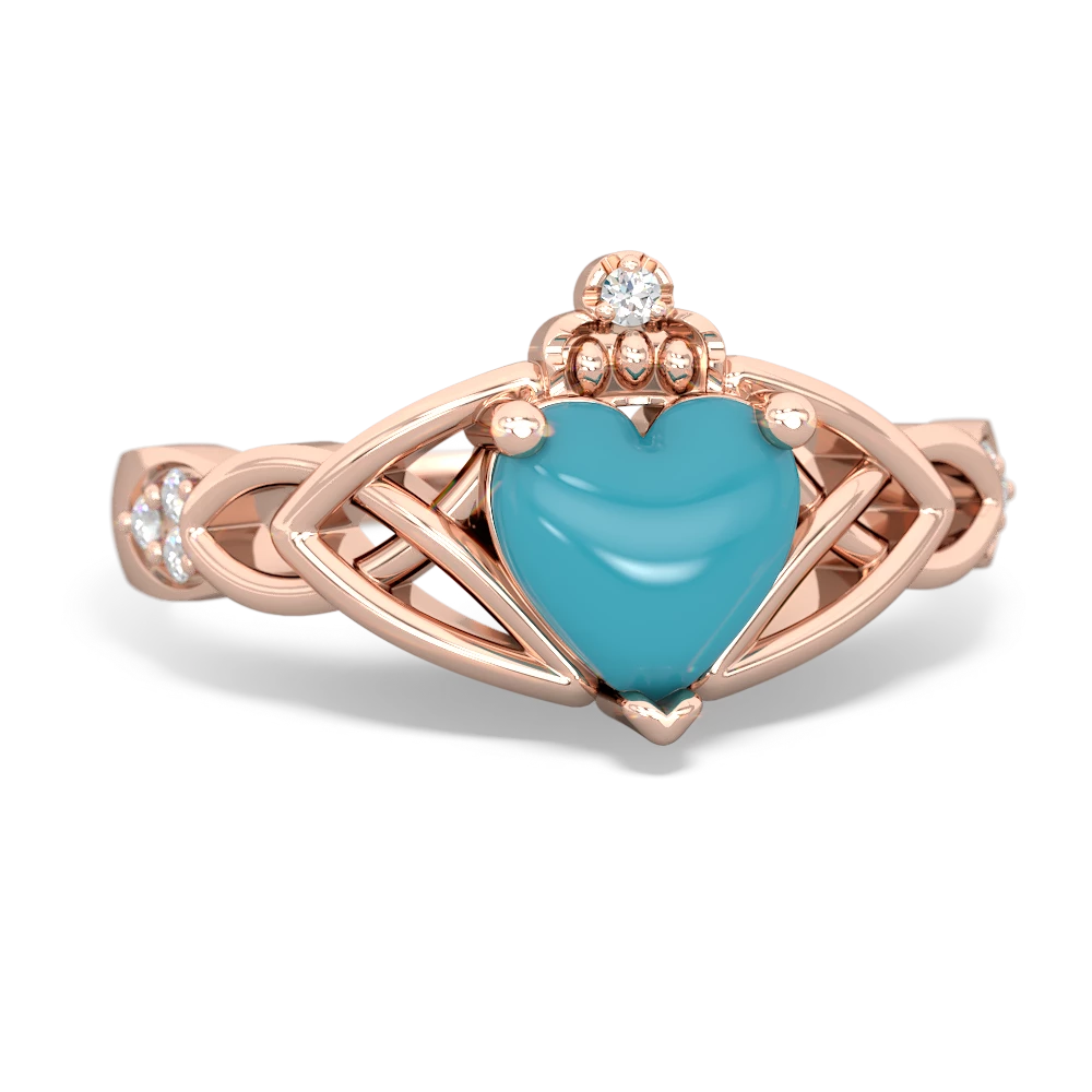 Turquoise Claddagh Celtic Knot Diamond 14K Rose Gold ring R5001