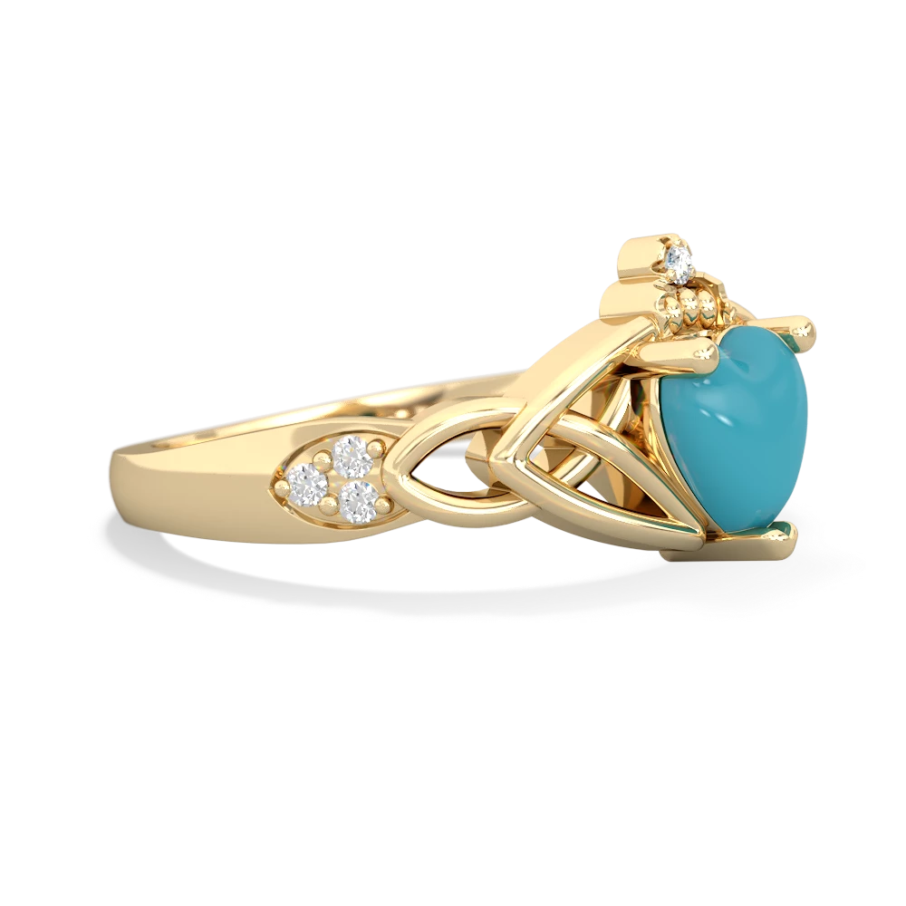 Turquoise Claddagh Celtic Knot Diamond 14K Yellow Gold ring R5001