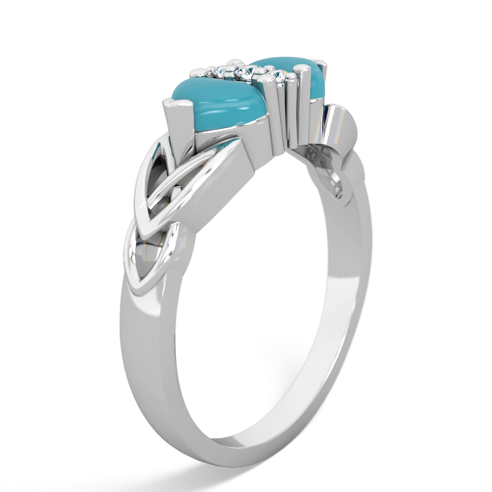 Turquoise Celtic Knot Double Heart 14K White Gold ring R5040