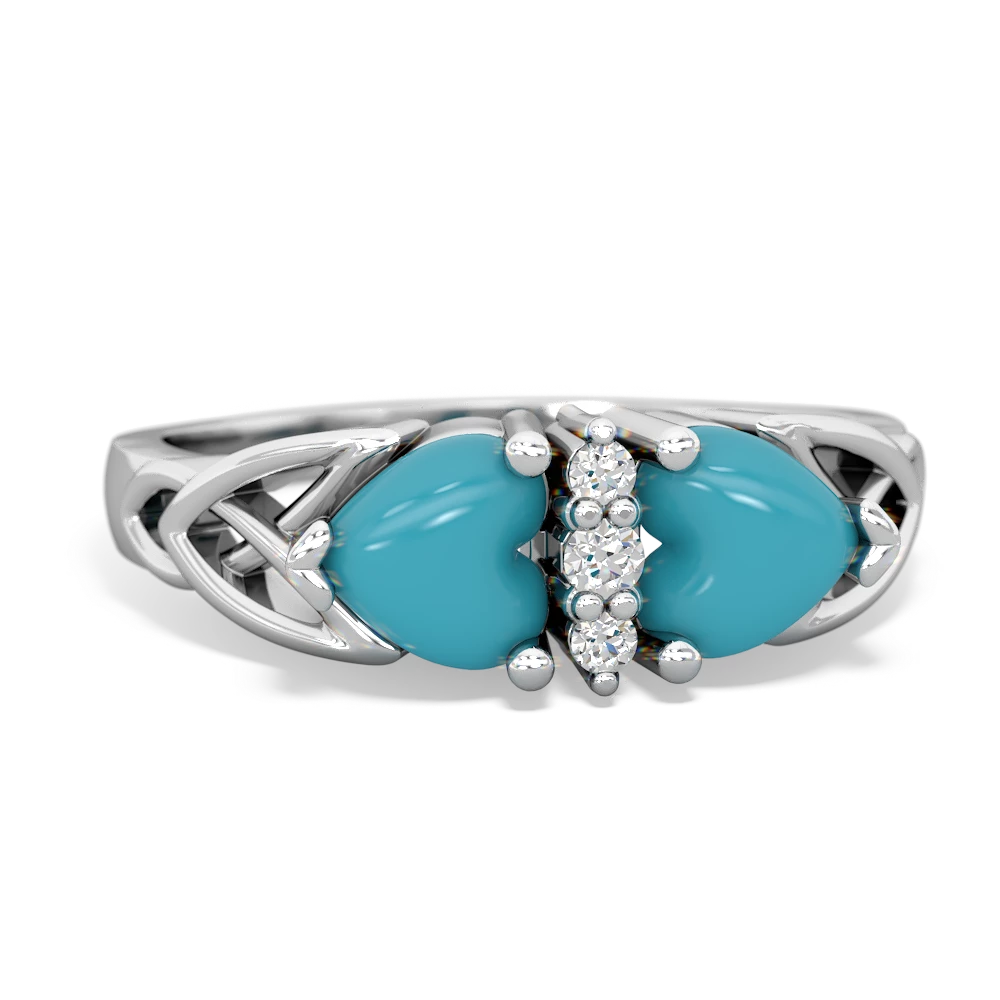 Turquoise Celtic Knot Double Heart 14K White Gold ring R5040