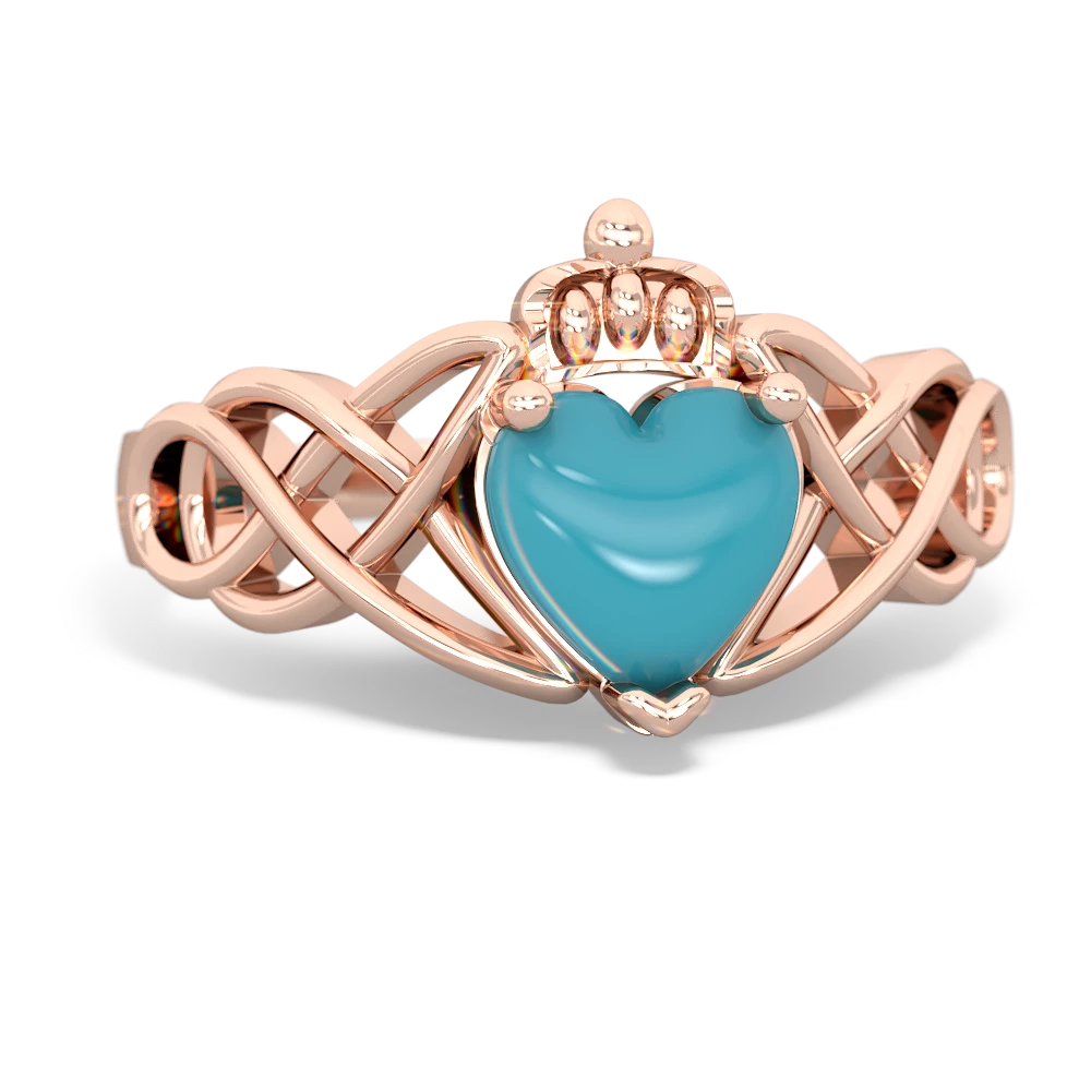 Turquoise Claddagh Celtic Knot 14K Rose Gold ring R2367