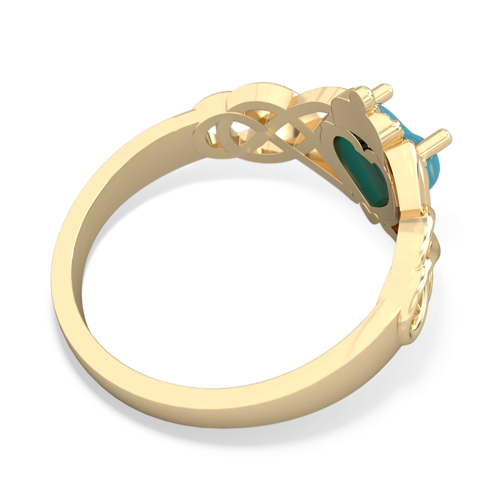 Turquoise Claddagh Celtic Knot 14K Yellow Gold ring R2367