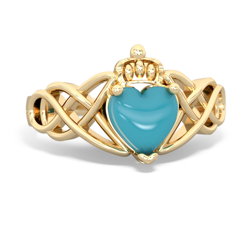 Turquoise Claddagh Celtic Knot 14K Yellow Gold ring R2367