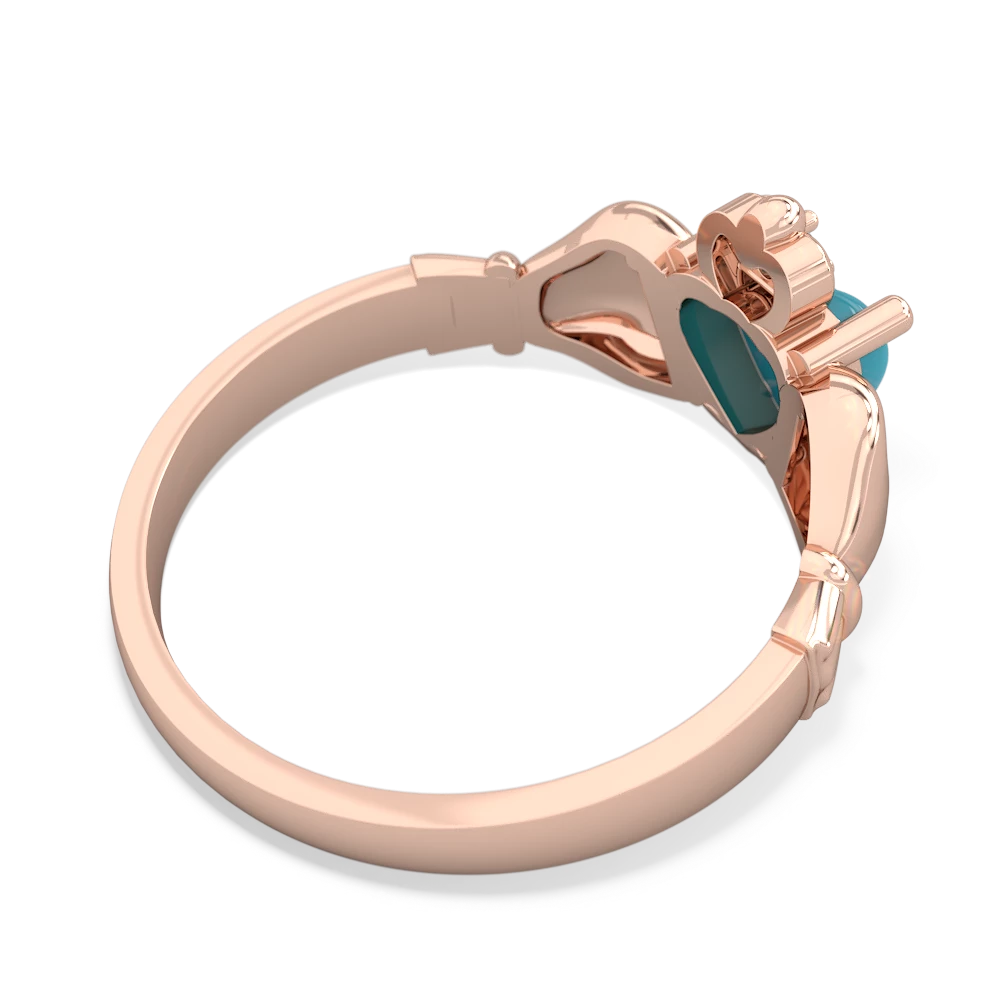 Turquoise Claddagh Diamond Crown 14K Rose Gold ring R2372