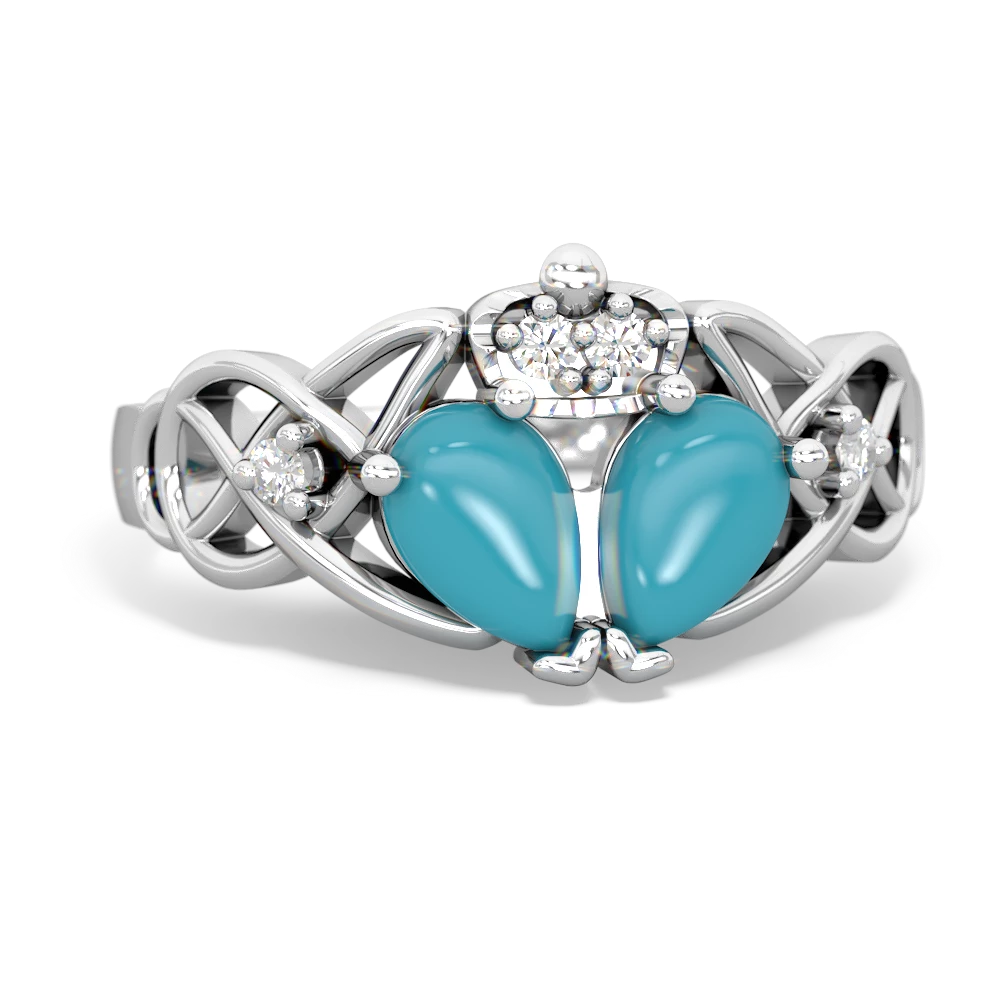 Turquoise 'One Heart' Celtic Knot Claddagh 14K White Gold ring R5322