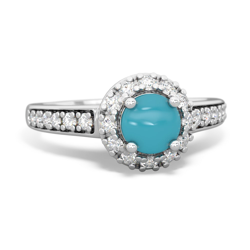 Turquoise Diamond Halo 14K White Gold ring R5370