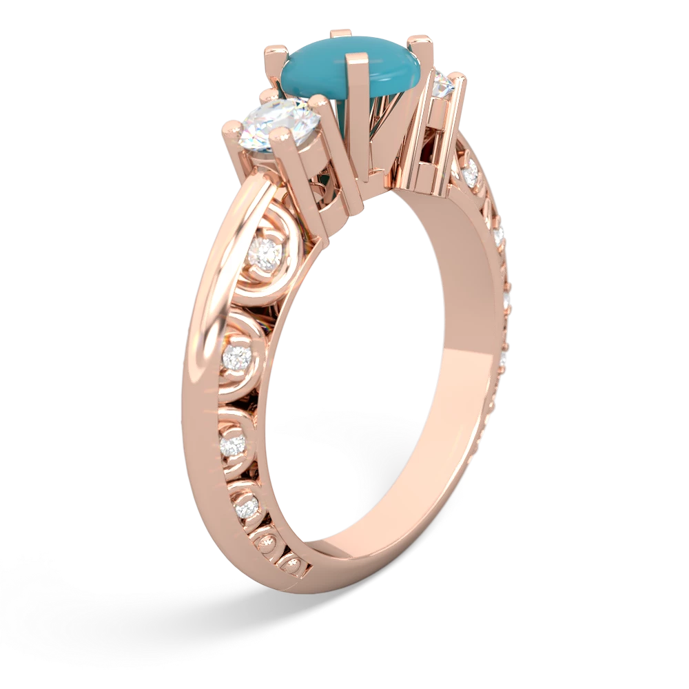 Turquoise Art Deco Diamond 6Mm Round Engagment 14K Rose Gold ring R2003