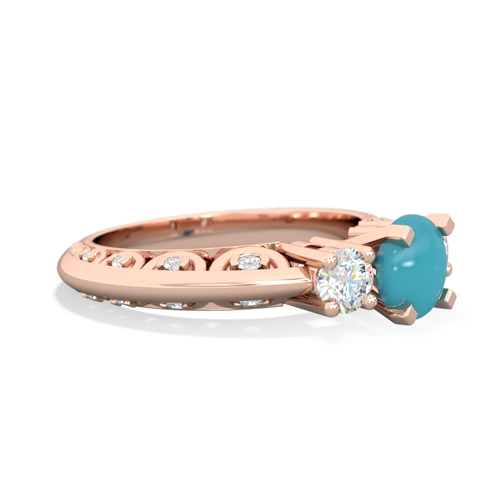 Turquoise Art Deco Diamond 6Mm Round Engagment 14K Rose Gold ring R2003