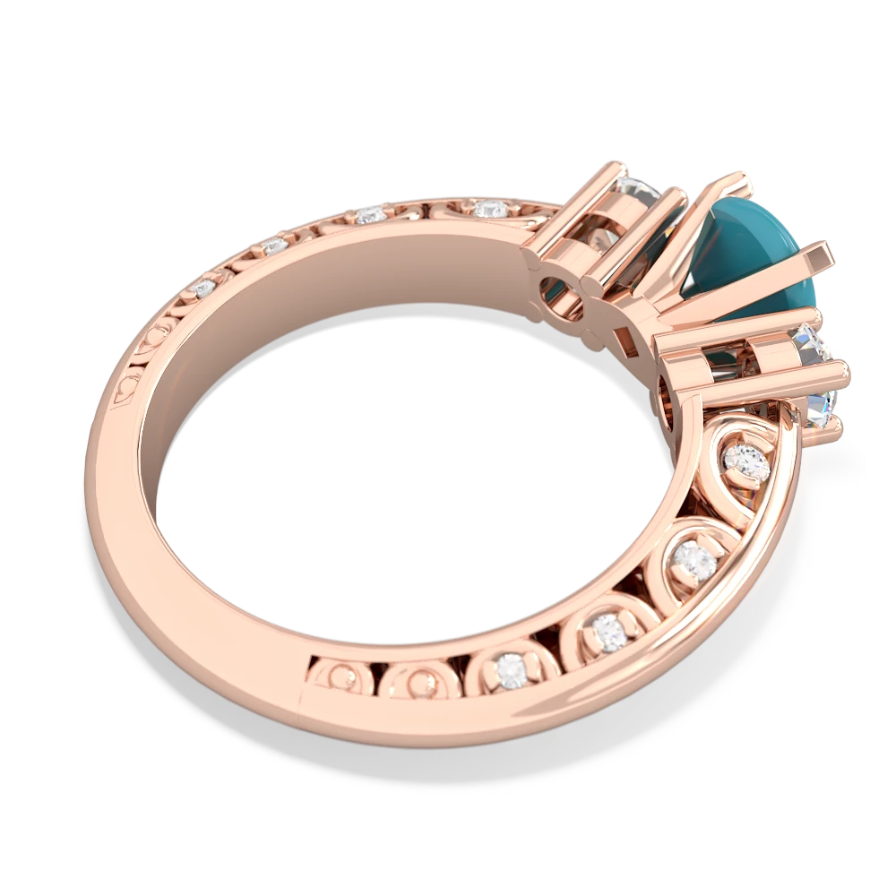 Turquoise Art Deco Diamond 6Mm Round Engagment 14K Rose Gold ring R2003