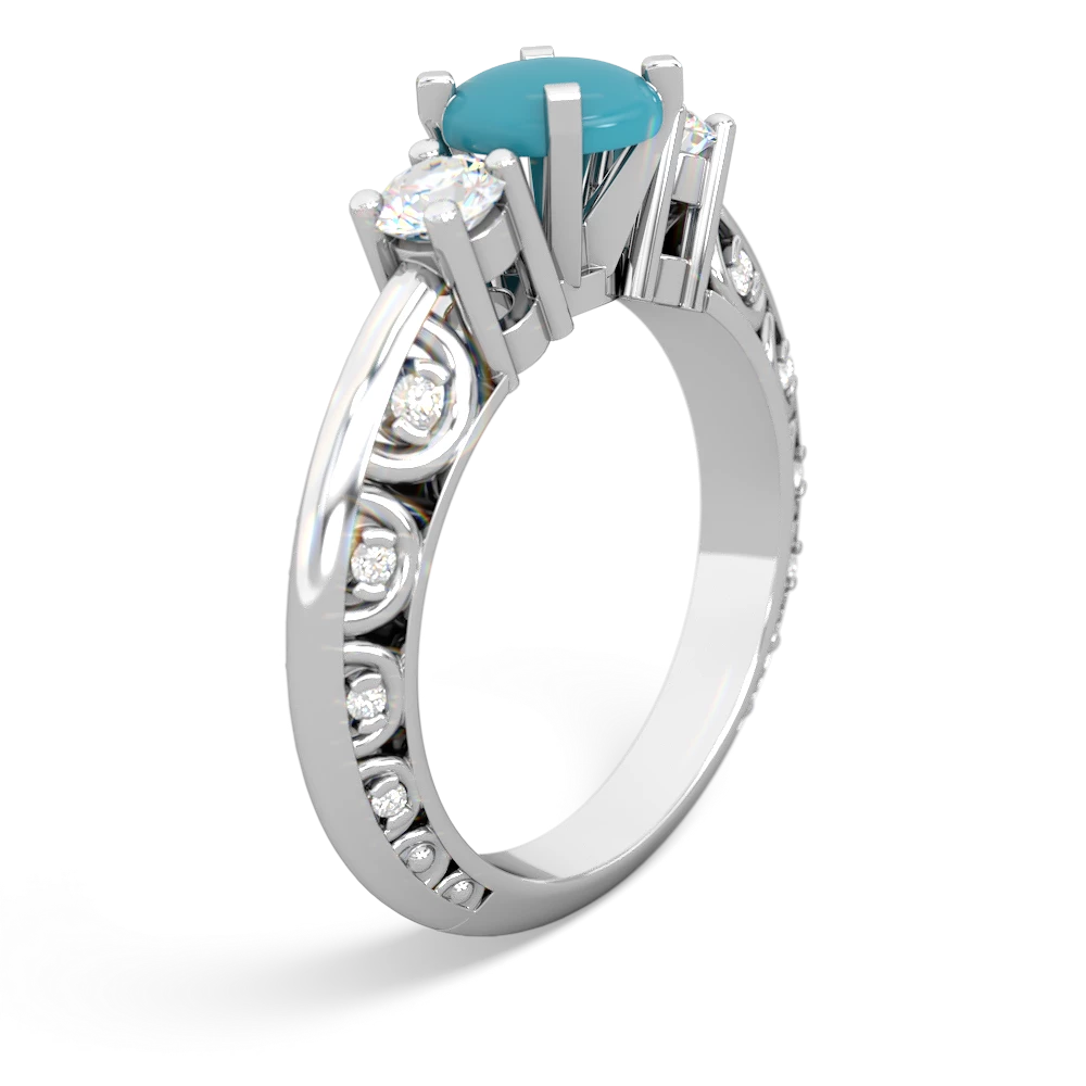 Turquoise Art Deco Diamond 6Mm Round Engagment 14K White Gold ring R2003