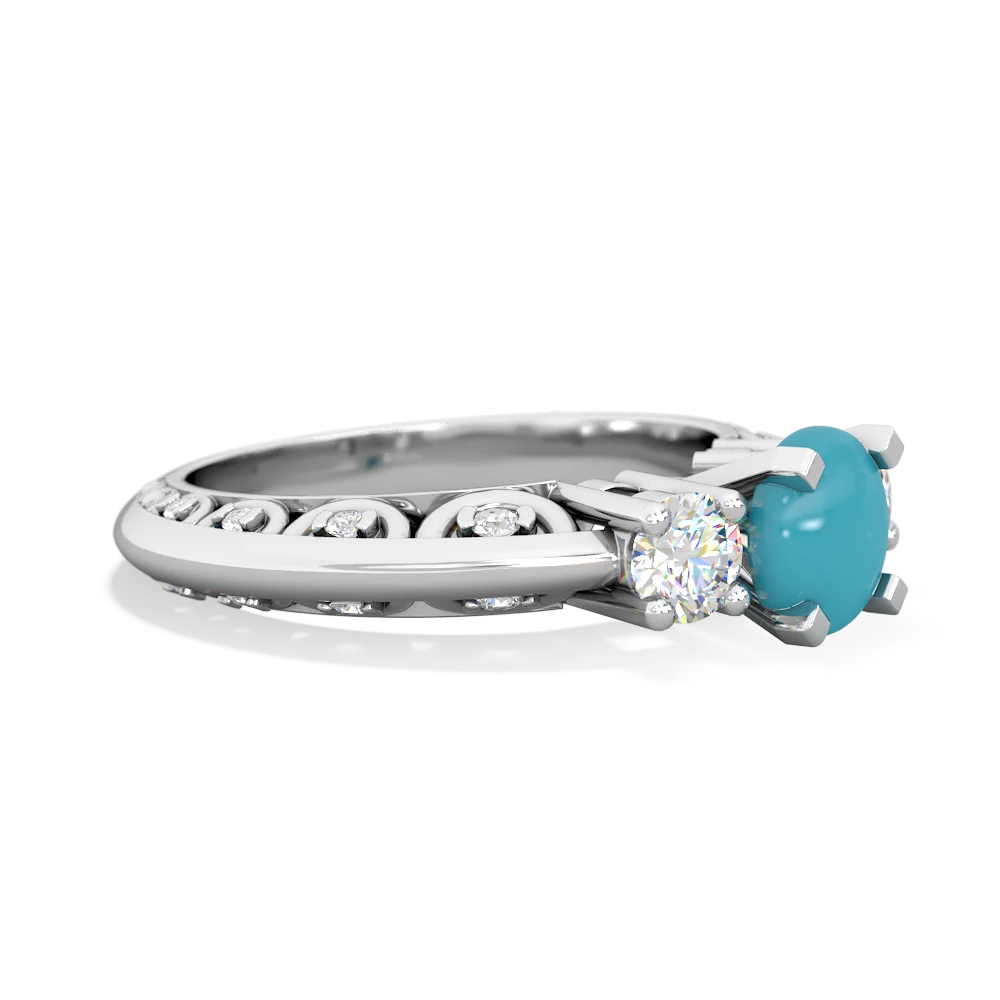 Turquoise Art Deco Diamond 6Mm Round Engagment 14K White Gold ring R2003