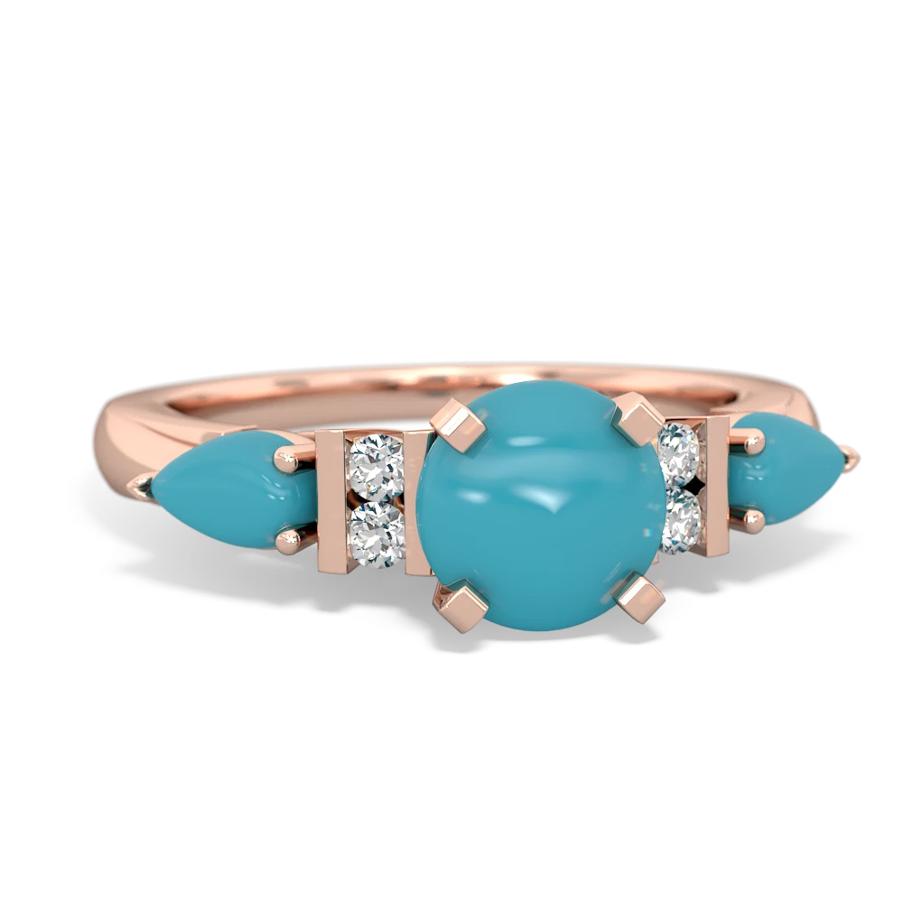 Turquoise 6Mm Round Eternal Embrace Engagement 14K Rose Gold ring R2005