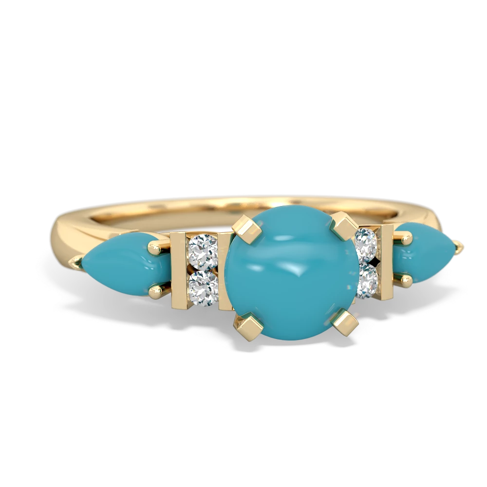 Turquoise 6Mm Round Eternal Embrace Engagement 14K Yellow Gold ring R2005