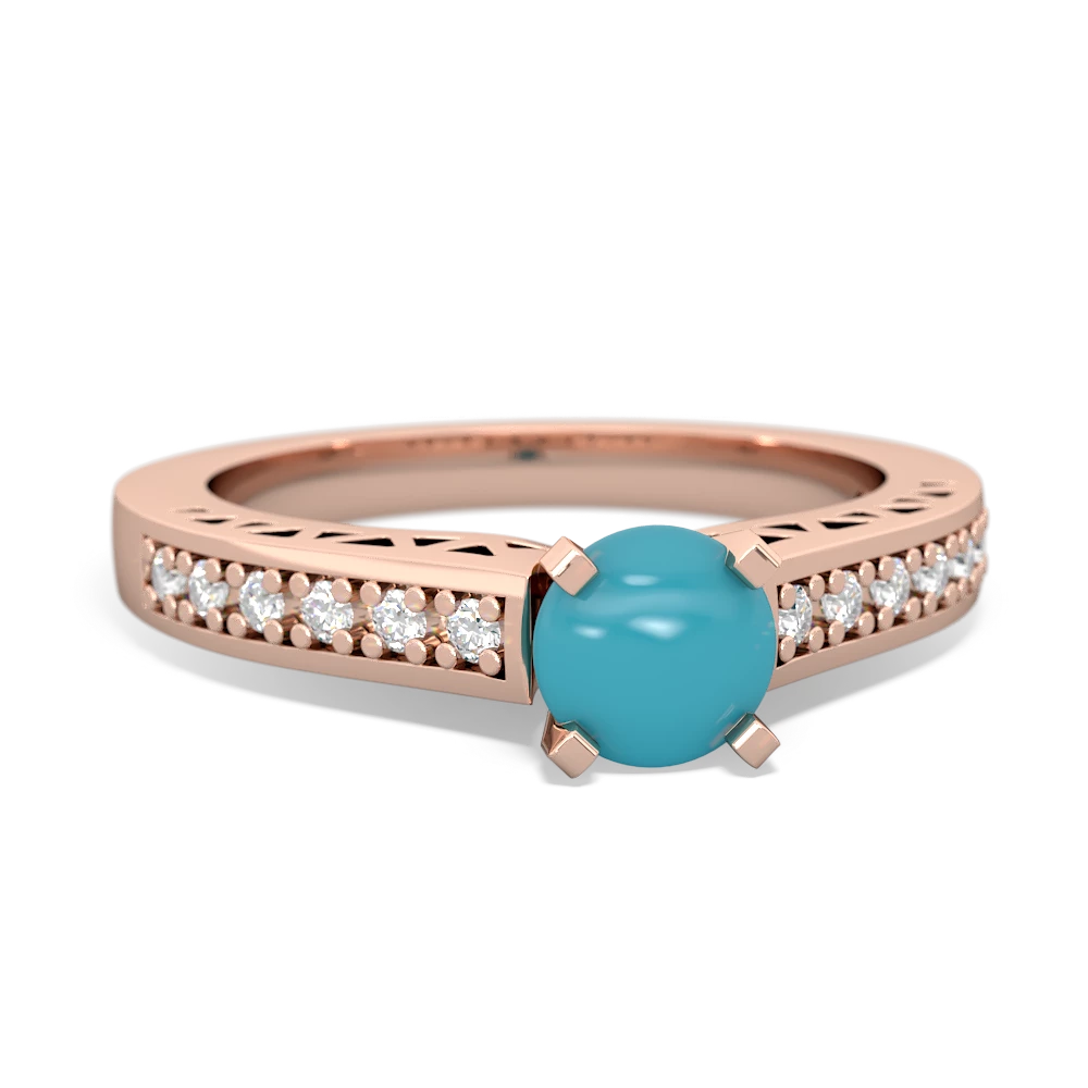 Turquoise Art Deco Engagement 5Mm Round 14K Rose Gold ring R26355RD