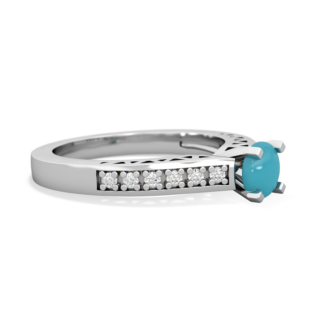 Turquoise Art Deco Engagement 5Mm Round 14K White Gold ring R26355RD