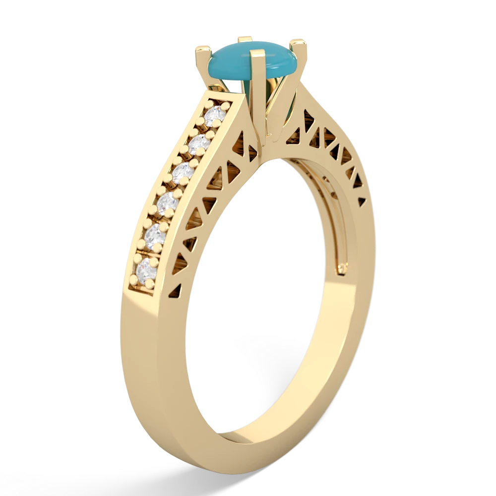 Turquoise Art Deco Engagement 5Mm Round 14K Yellow Gold ring R26355RD