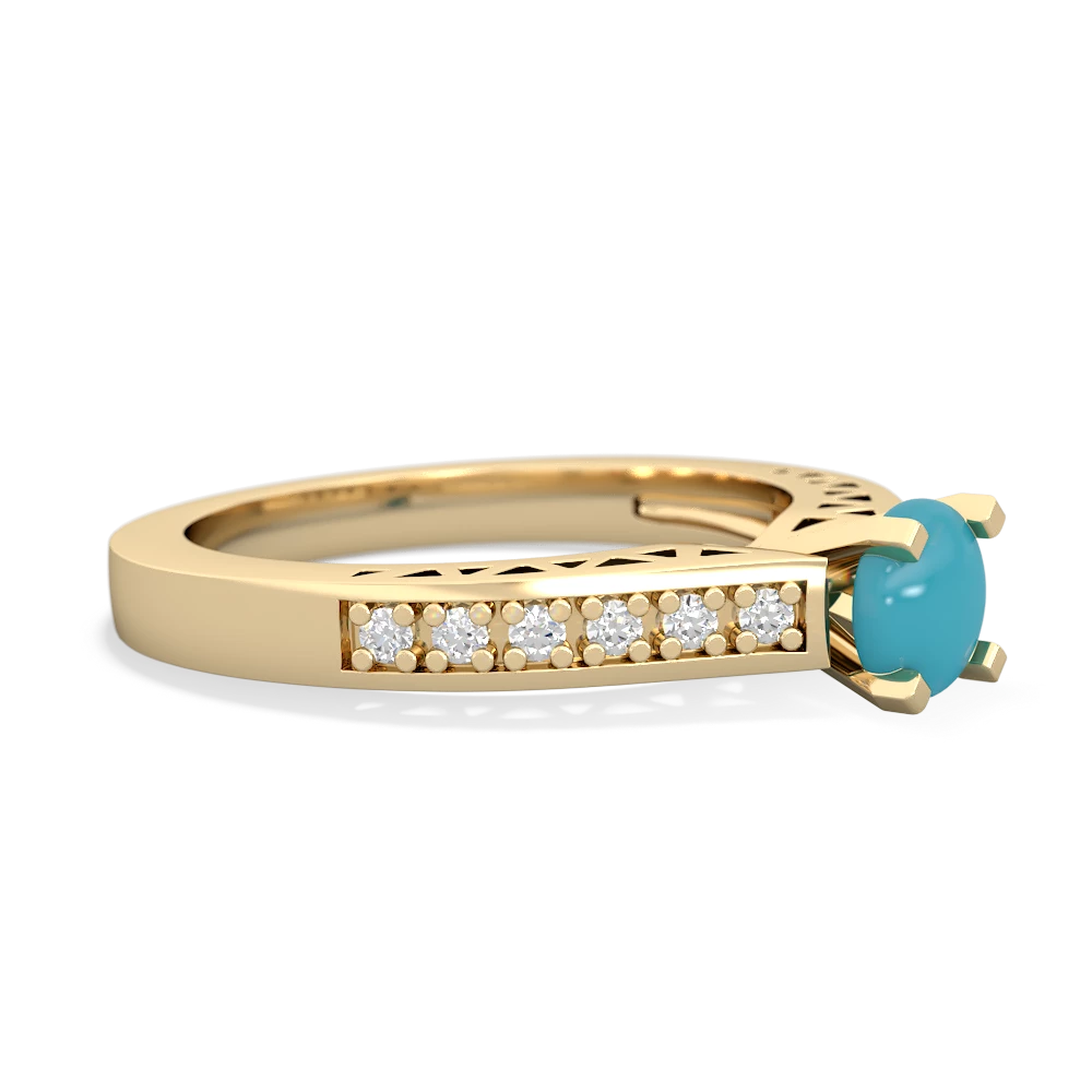 Turquoise Art Deco Engagement 5Mm Round 14K Yellow Gold ring R26355RD