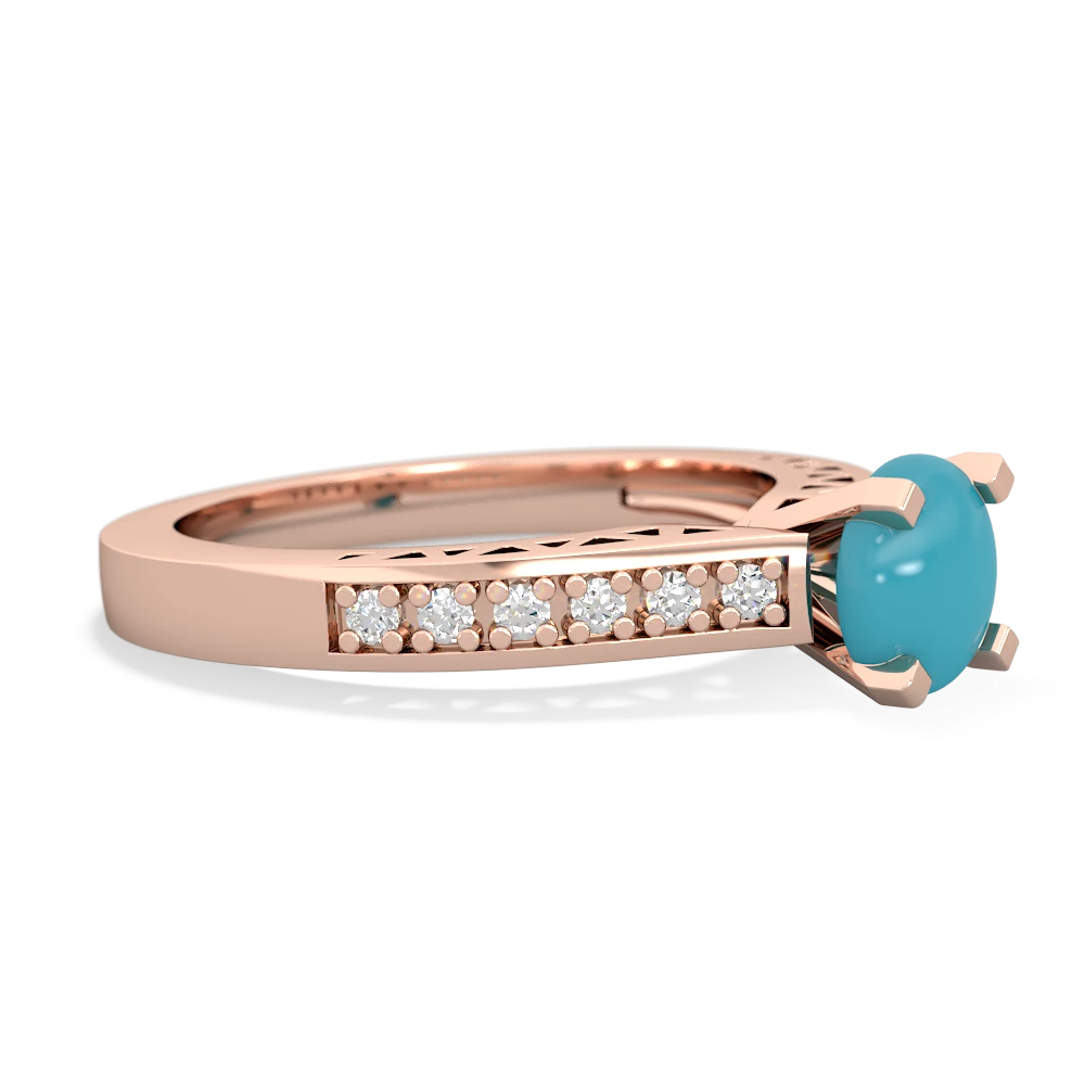 Turquoise Art Deco Engagement 6Mm Round 14K Rose Gold ring R26356RD