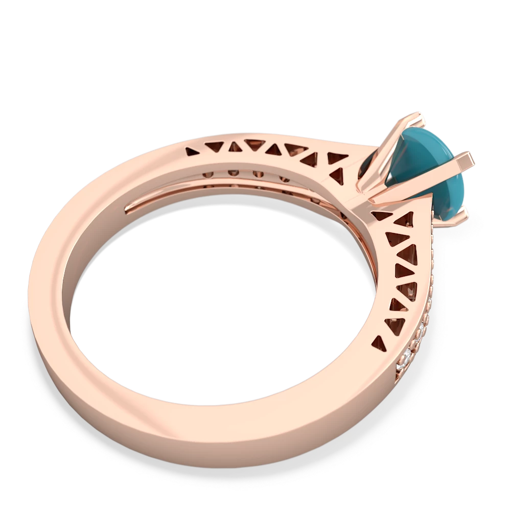 Turquoise Art Deco Engagement 6Mm Round 14K Rose Gold ring R26356RD