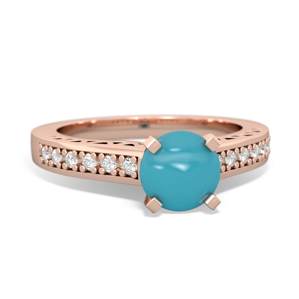 Turquoise Art Deco Engagement 6Mm Round 14K Rose Gold ring R26356RD