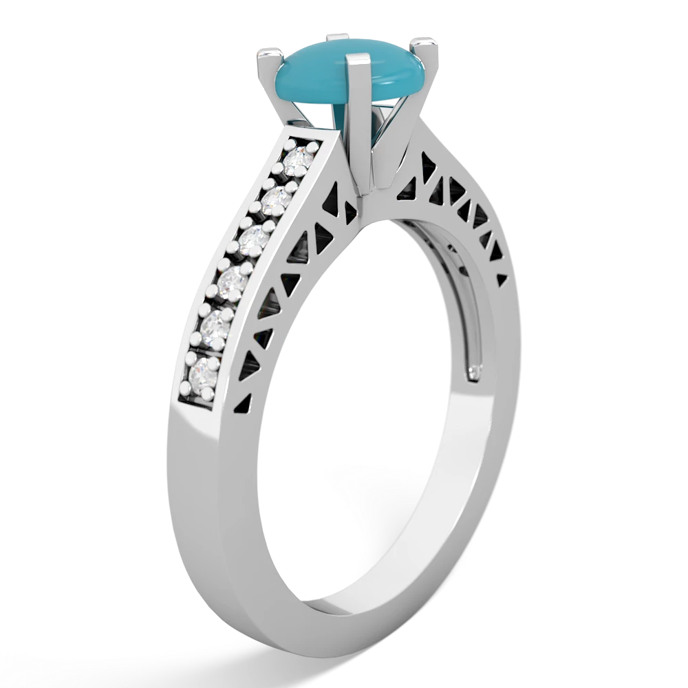 Turquoise Art Deco Engagement 6Mm Round 14K White Gold ring R26356RD