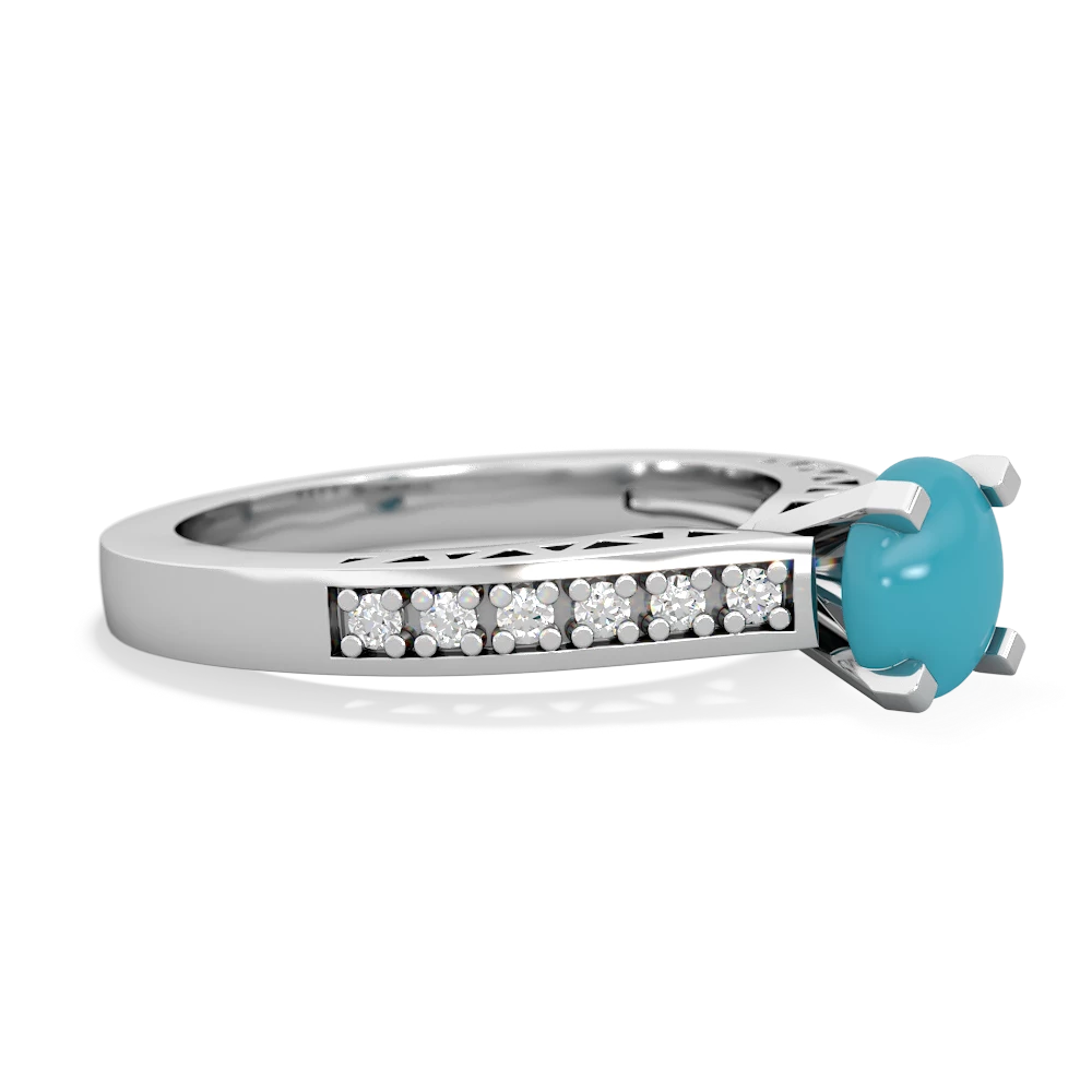 Turquoise Art Deco Engagement 6Mm Round 14K White Gold ring R26356RD