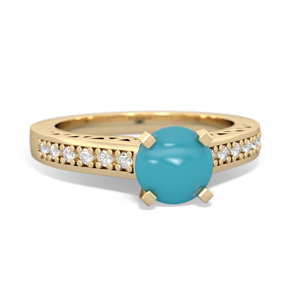 Turquoise Art Deco Engagement 6Mm Round 14K Yellow Gold ring R26356RD