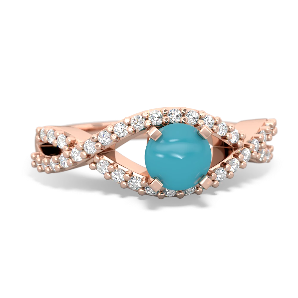 Turquoise Diamond Twist 5Mm Round Engagment  14K Rose Gold ring R26405RD