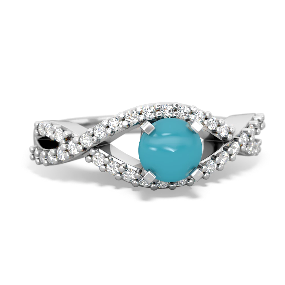 Turquoise Diamond Twist 5Mm Round Engagment  14K White Gold ring R26405RD