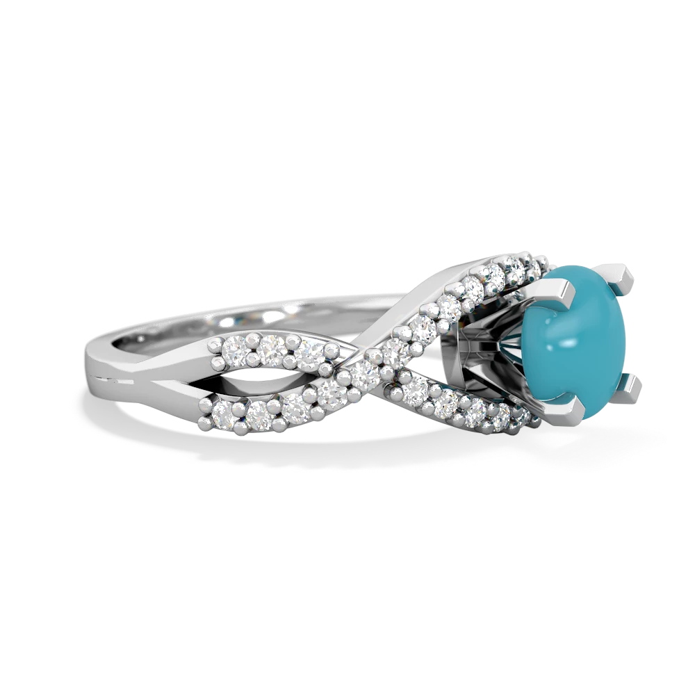 Turquoise Diamond Twist 6Mm Round Engagment  14K White Gold ring R26406RD