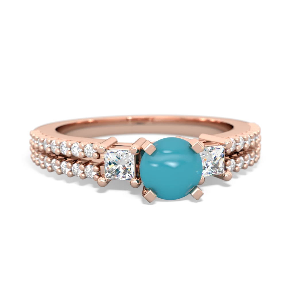 Turquoise Classic 5Mm Round Engagement 14K Rose Gold ring R26435RD