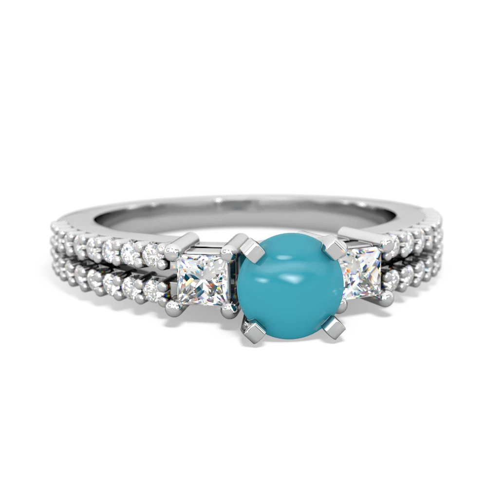 Turquoise Classic 5Mm Round Engagement 14K White Gold ring R26435RD