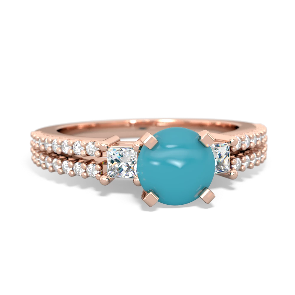 Turquoise Classic 6Mm Round Engagement 14K Rose Gold ring R26436RD